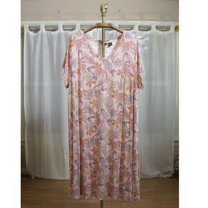 Nicole Miller Pink Botanical Casual Stretch Midi Dress
